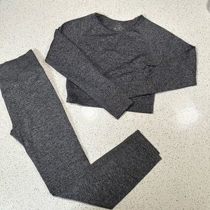 Grey Long Sleeve Crop Top & Leggings Workout Set